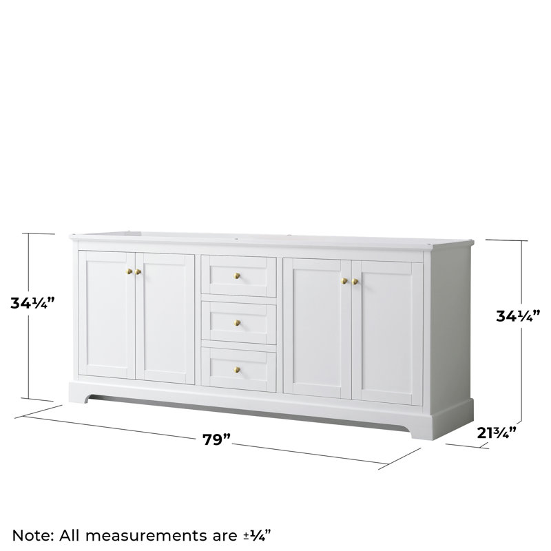 Avery 79'' Double Bathroom Vanity Base Only, White, Brushed Gold