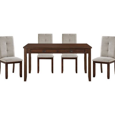 Dark Cherry Finish 5pc Dining , Table And 4 Chairs, Chenille Upholstery, Functional Storage For Room Furniture Chairs With Wooden