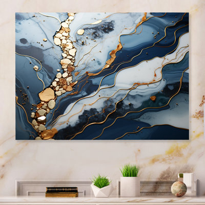 Blue And Gold Marble River II - Marble Wall Decor MT137113