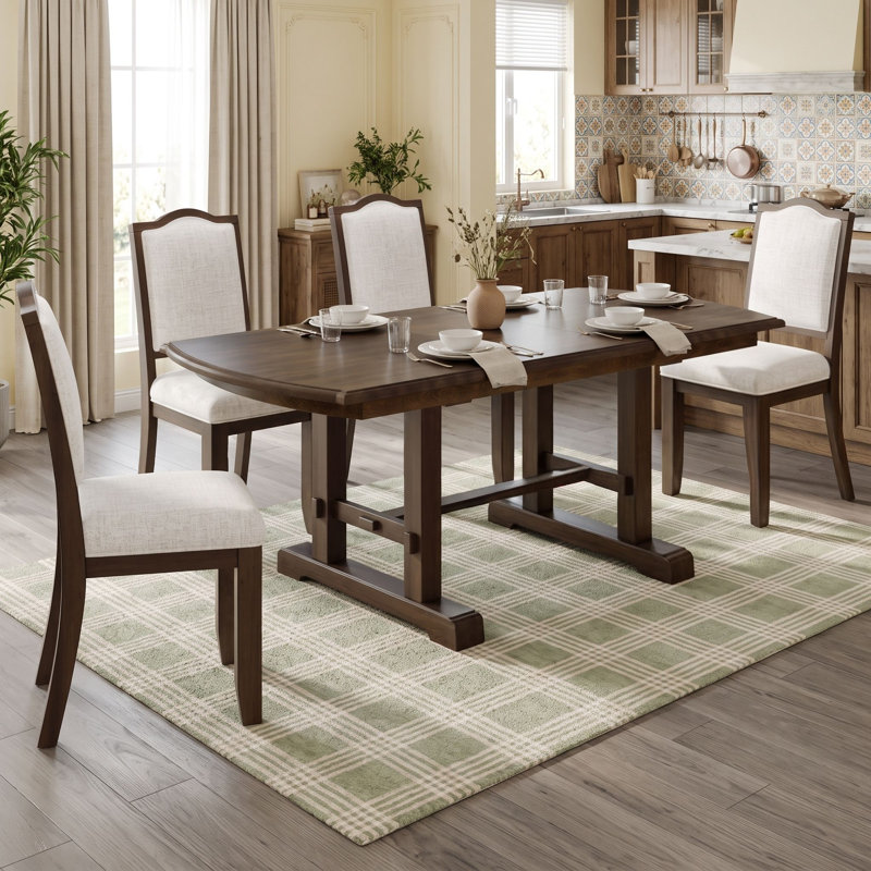 Ensemble de table de salle à manger 5 pièces en bois extensible avec rallonge amovible et 4 chaises d'appoint, Brun