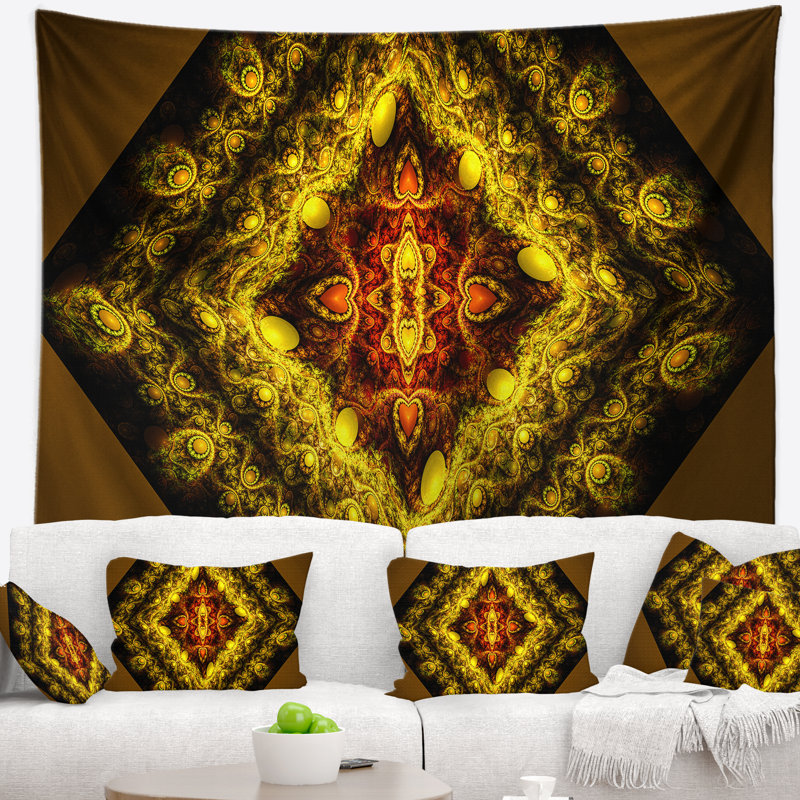 Tapisserie à motif fractal jaune abstract cabalistic, H 78 po x l 92 po