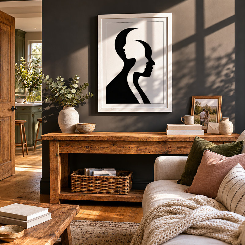 Silhouettes in Duality Minimalist - Framed Print, A3 - 42.0 x 29.7 cm, White