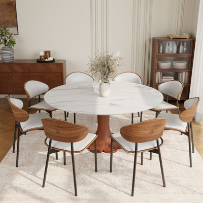 Ensemble de salle à manger de style Mid-Century 2-8 places avec chaises de salle à manger rembourrées en cuir