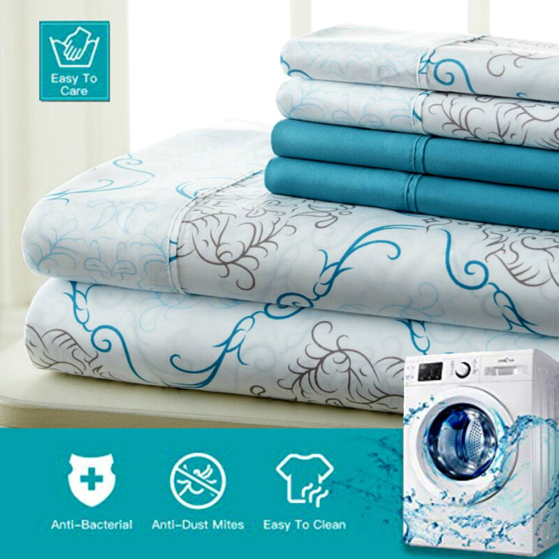 Prestige Home Microfiber Damask Fitted Sheet, Full Sheet Set + 1 Fitted Sheet + 2 Pillowcases