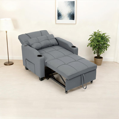 Canapé convertible inclinable, fauteuil en cuir PU avec coussin lombaire à massage, gris