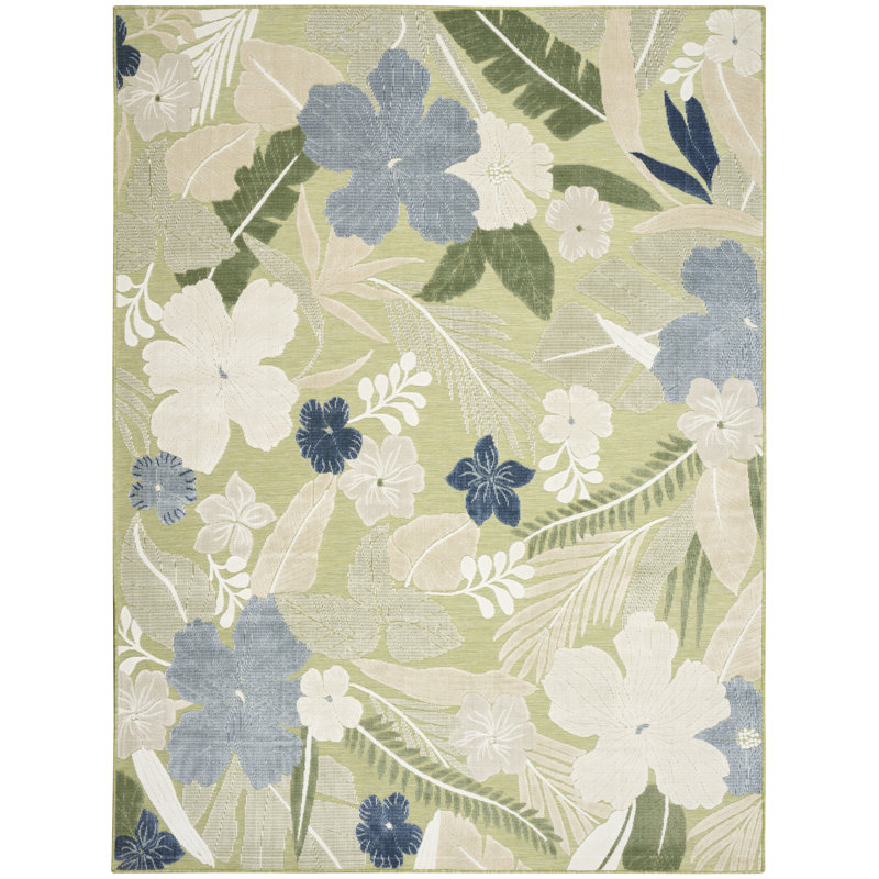 Megan 7'10" x 9'10" Blue Tropical Rug, Rectangle 7'10" x 9'10", Blue