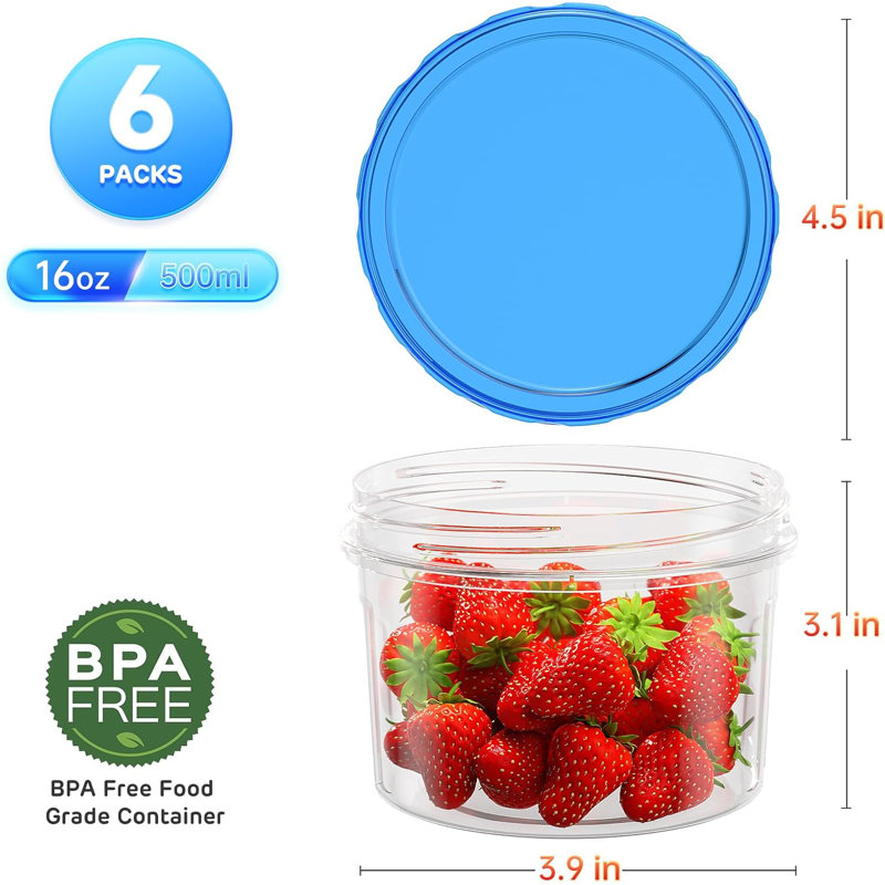 Paquet de 12 contenants de rangement pour congélateur de 16 oz avec couvercles torsadés