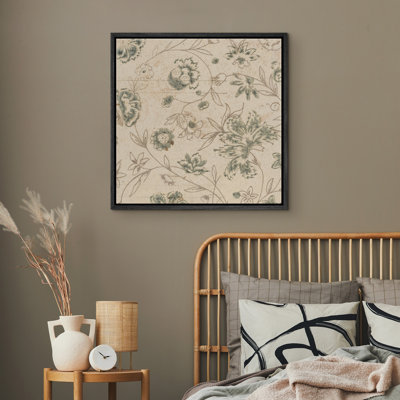 Abstract Botanical Vintage Green Flower Artwork, Illustration Rustic Modern Living Room Pictures, Giclee Canvas Digital Print Framed Wall Art