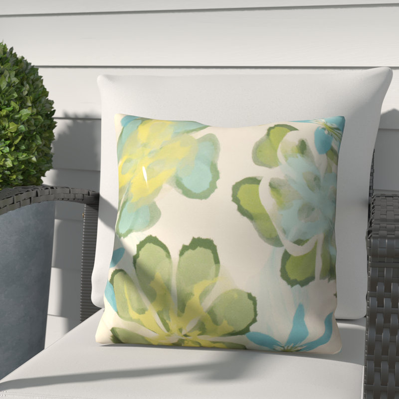 Housse et insert de coussin décoratif floral floral, H 16 po x l 16 po x P 3 po, Bleu sarcelle