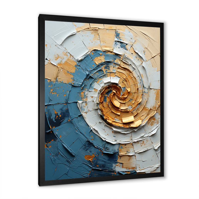 Décoration murale bleu et or tourbillon intemporel I - Abstract Spirals_106209, H 44 po x l 34 po x P 1,5 po