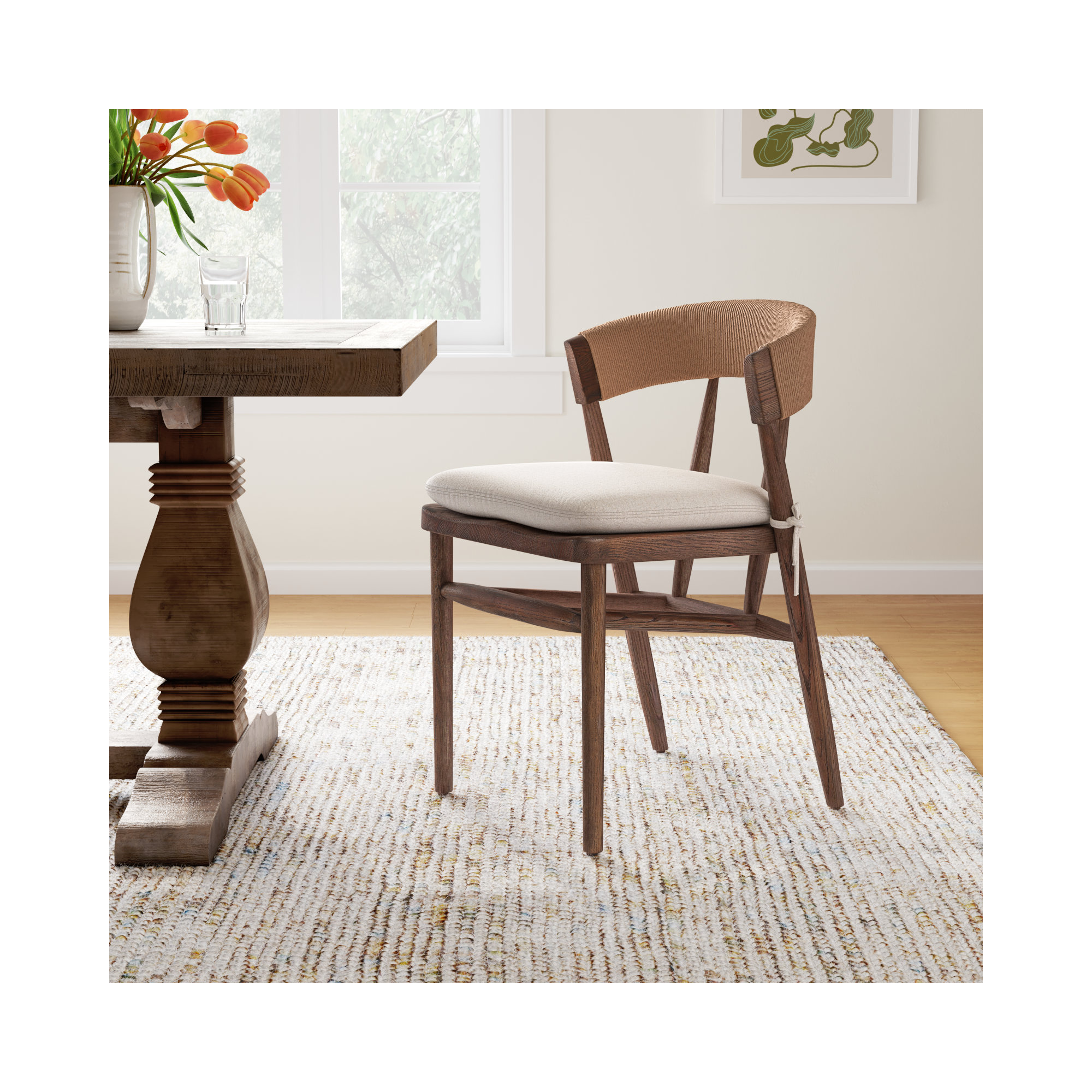 Siofra Dining Chair With Cushion, Drifted Oak