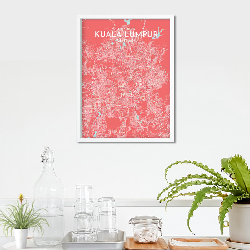 «Kuala Lumpur City Map», impression de luxe, H 24 po x l 18 po, Rose / bleu bébé