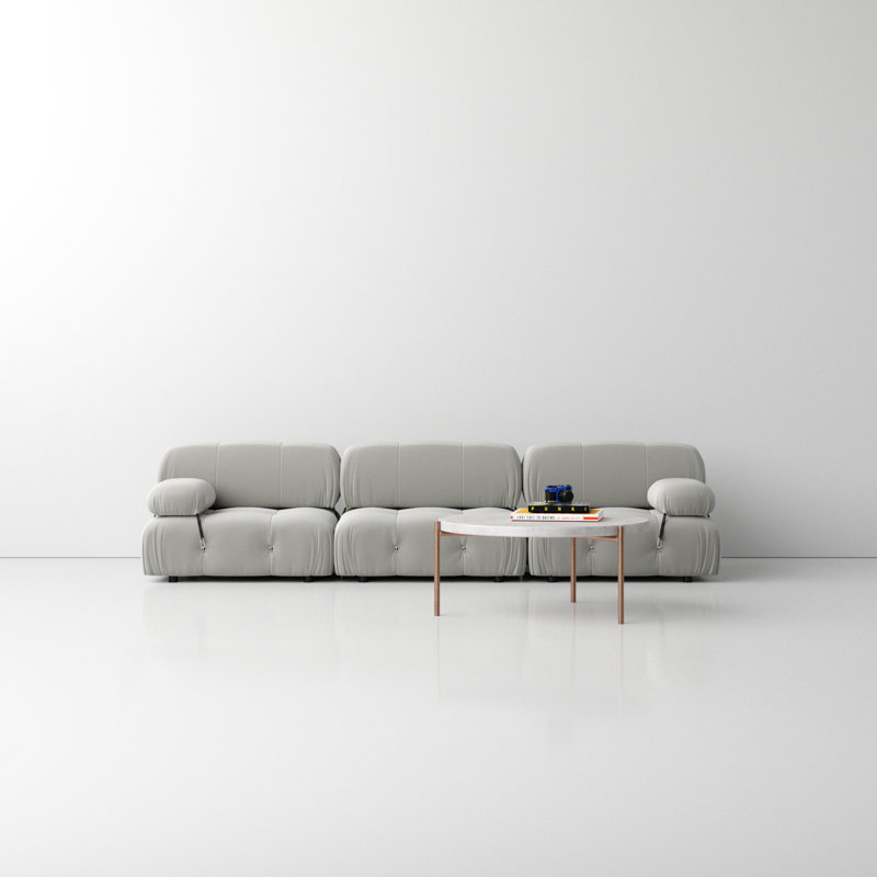 Mio 108'' Velvet Sofa, Light Gray