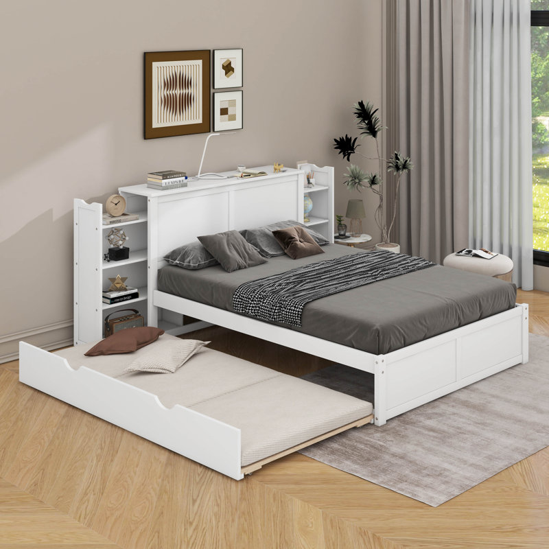 Lit plateforme avec rangement et lit gigogne, Lit double