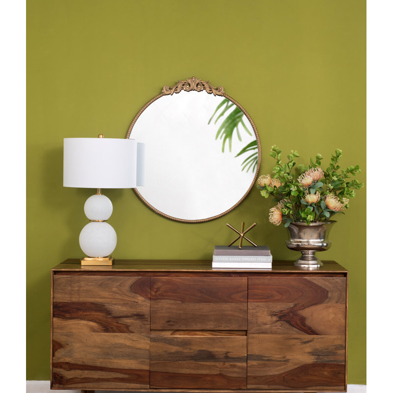 Miroir rond, miroir mural avec cadre en métal pour salle de bain, 32 po x 30 po, Doré