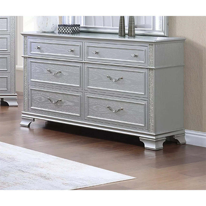 Commode 1pc de style contemporain avec boutons en cristal et bandes décoratives scintillantes pour un rangement élégant