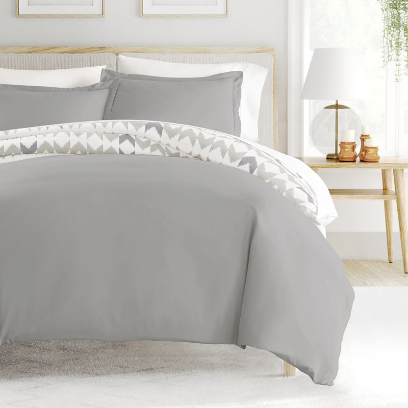 Gray Chevron Twin XL Reversible Microfiber Duvet Cover Set