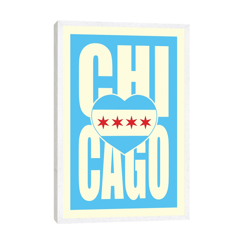 Chicago Typography Heart by Benton Park Prints - Print on Canvas, 66.04 cm H x 45.72 cm W, White Framed