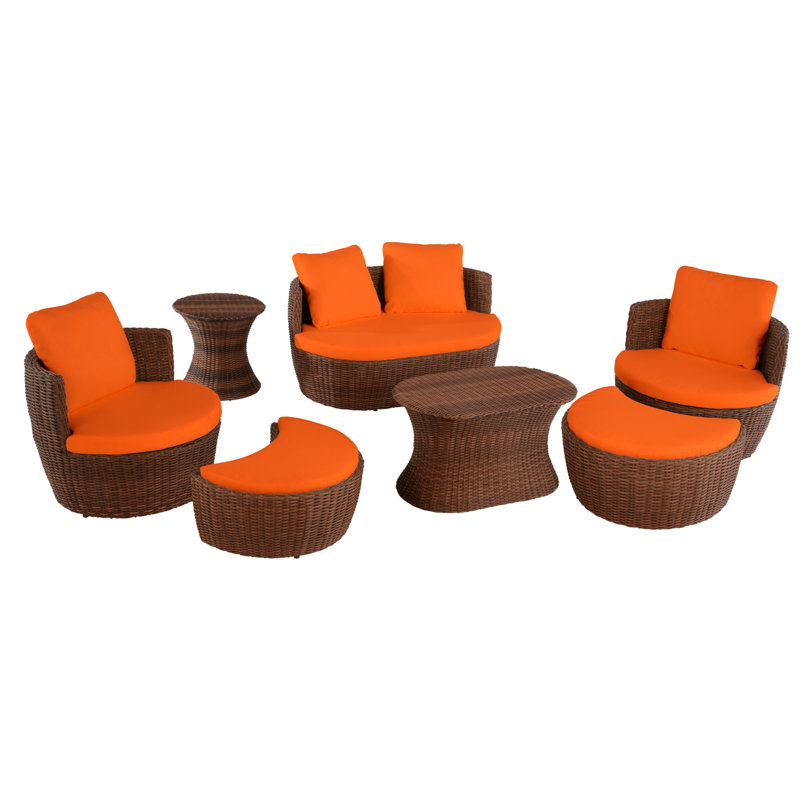 Riarna 4 - Person Patio Conversation Set with Cushions, Dark Brown, Orange