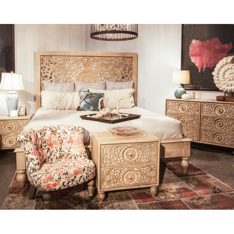 Taj Solid Wood Bed, Light Brown, King