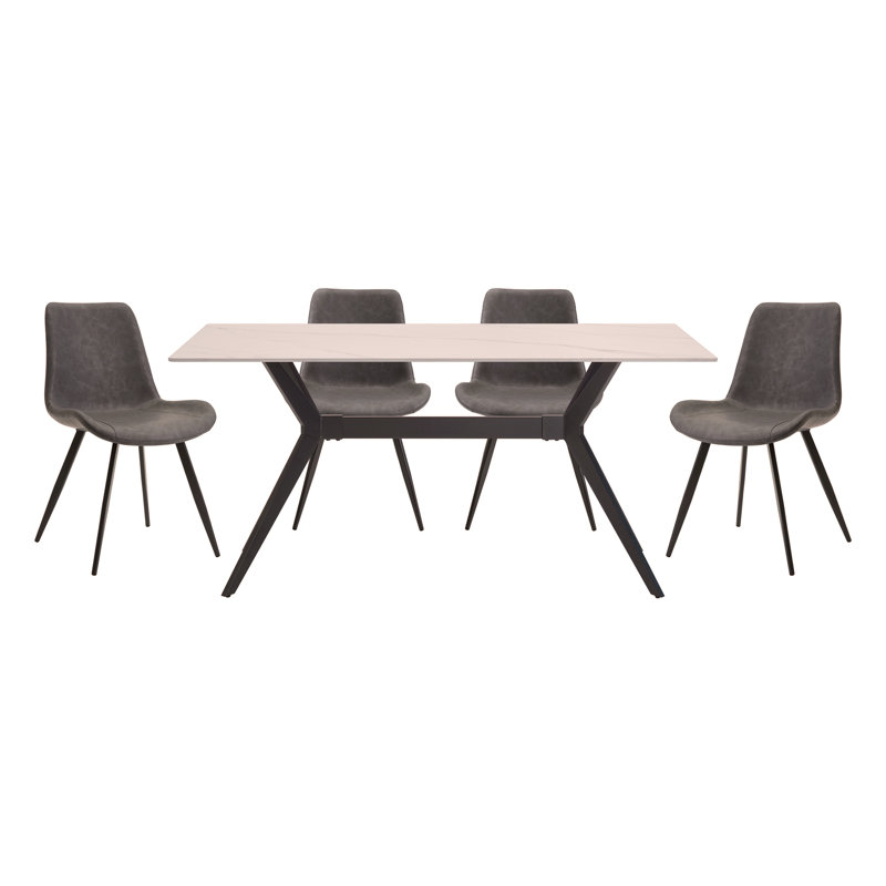 Ensemble de table de salle à manger moderne avec chaises et pieds de table en métal fritté gris, 5