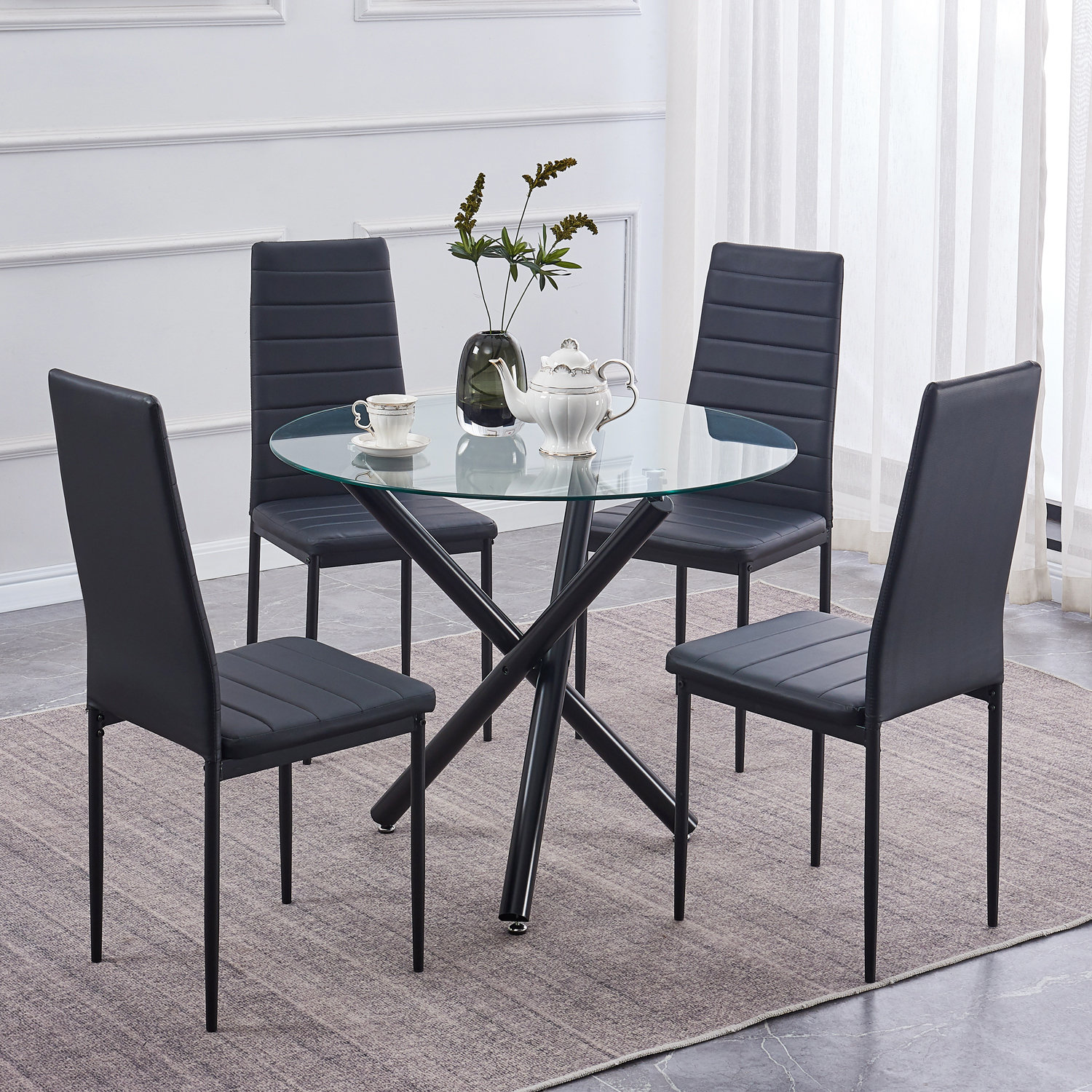 Ebern Designs Dining Set For 4 Ebern Designs Round Glass Dining