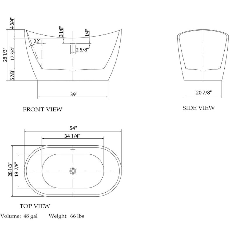 Nile 28" White Acrylic Freestanding Bathtub with Brushed Nickel Drain