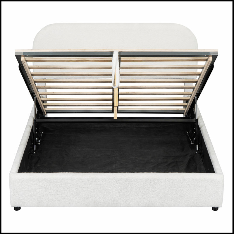 Lit plateforme tapissier Teddy avec système de rangement hydraulique, alliant confort et commodité pour les chambres modernes.