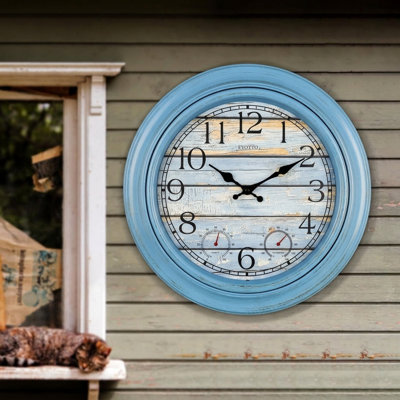 18" Large Decorative Wall Clock with Temperature & Humidity Display, Silent Battery Operated Clock for Bathroom, Living Room and Office