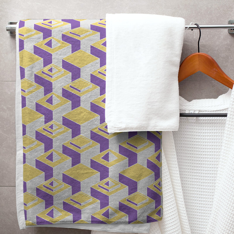 Serviette de bain à motif de gratte-ciels classiques, Mauve/vert lime