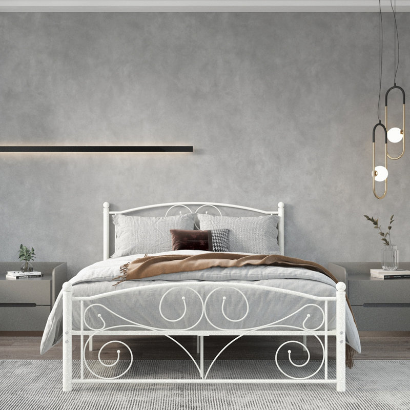 38.64'' Steel Bed Frame with Open Headboard, Queen