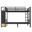 Grand lit superposé en métal pour les adolescents avec tablettes de rangement, tiroirs et panneau perforé, noir