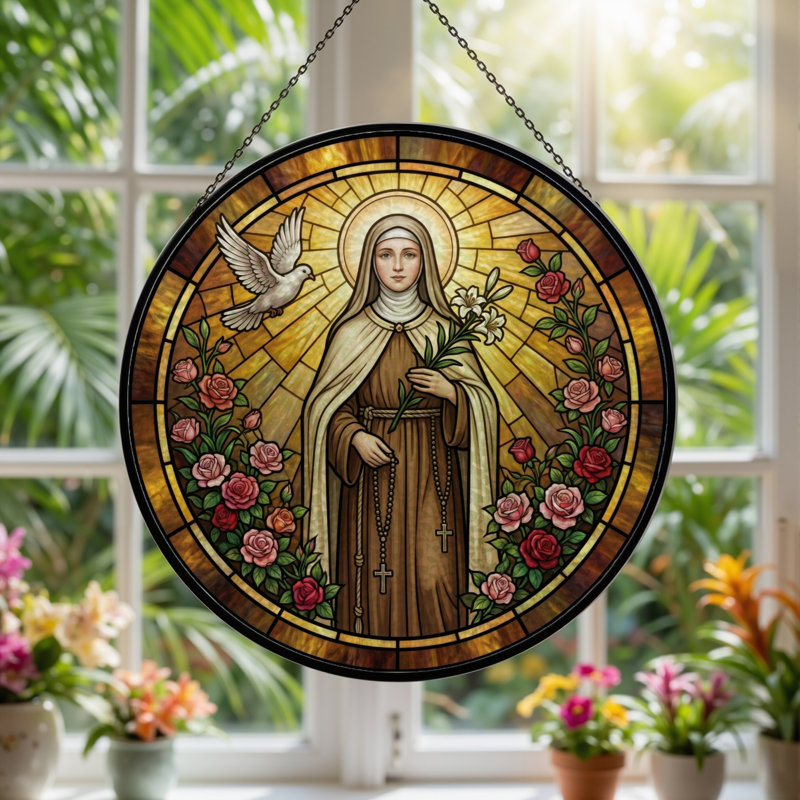 Panneau de vitrail Saint Rosary ， 7,8H, 7.8"H