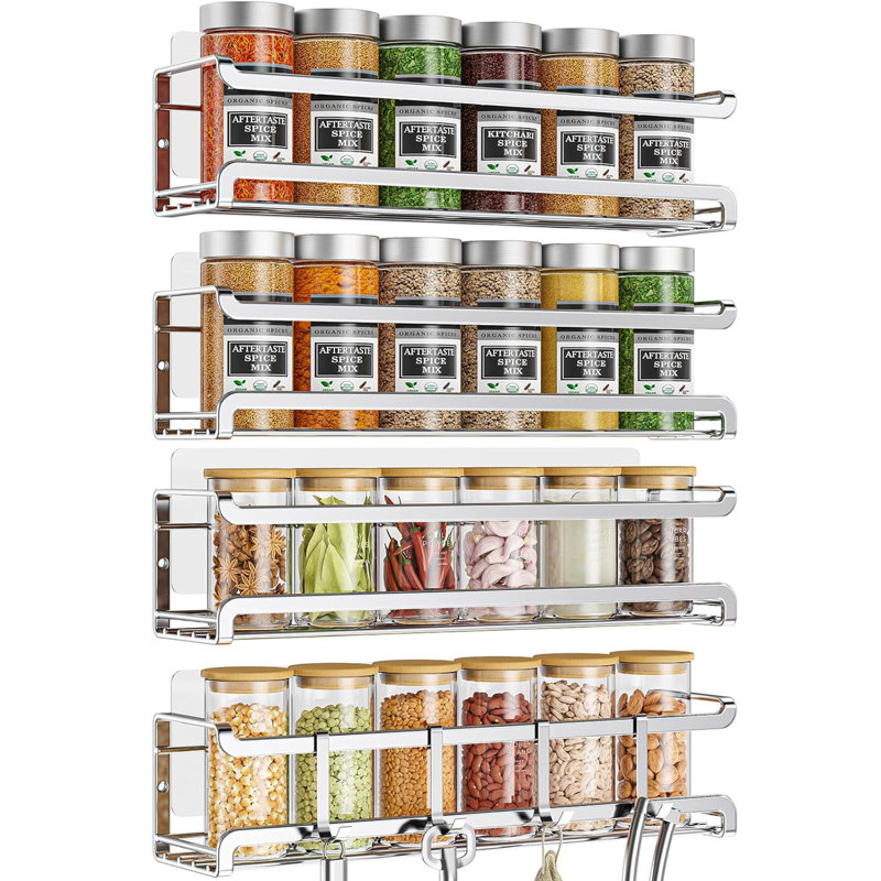 Wall Mount Spice Rack Organizer 4 Pack, Silver