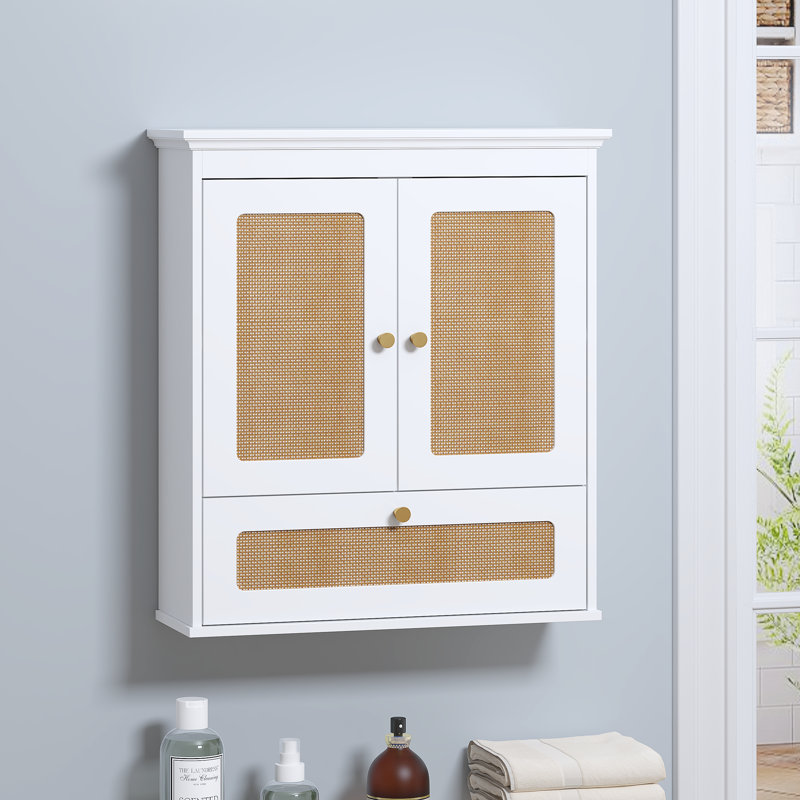 Modern Rattan Wall Cabinet Over Toilet