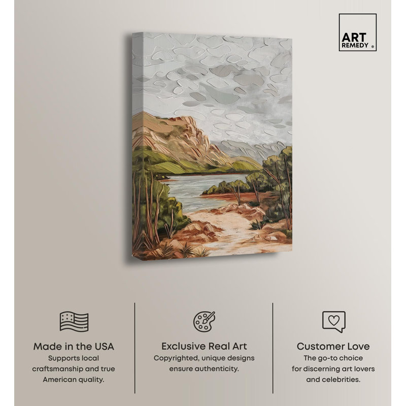 Vintage Landscape Wrapped Canvas Art in Earth Tones, 24" x 16"