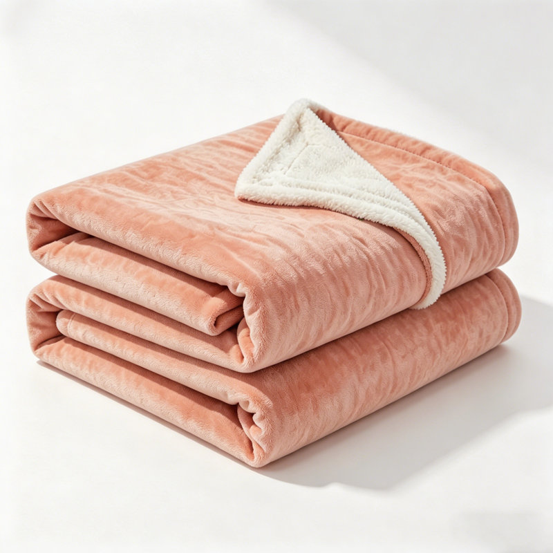 Reversible Flannel Sherpa Blanket, Soft Fluffy Plush Throw Blanket For Couch Bed., Pink, 150cm x 130cm