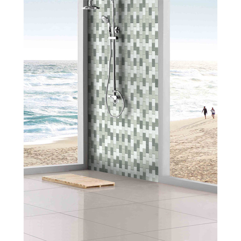 Geo 1 in. x 2 in. Textured Glass Straight Edge Brick Mosaic Wall & Pool Tile