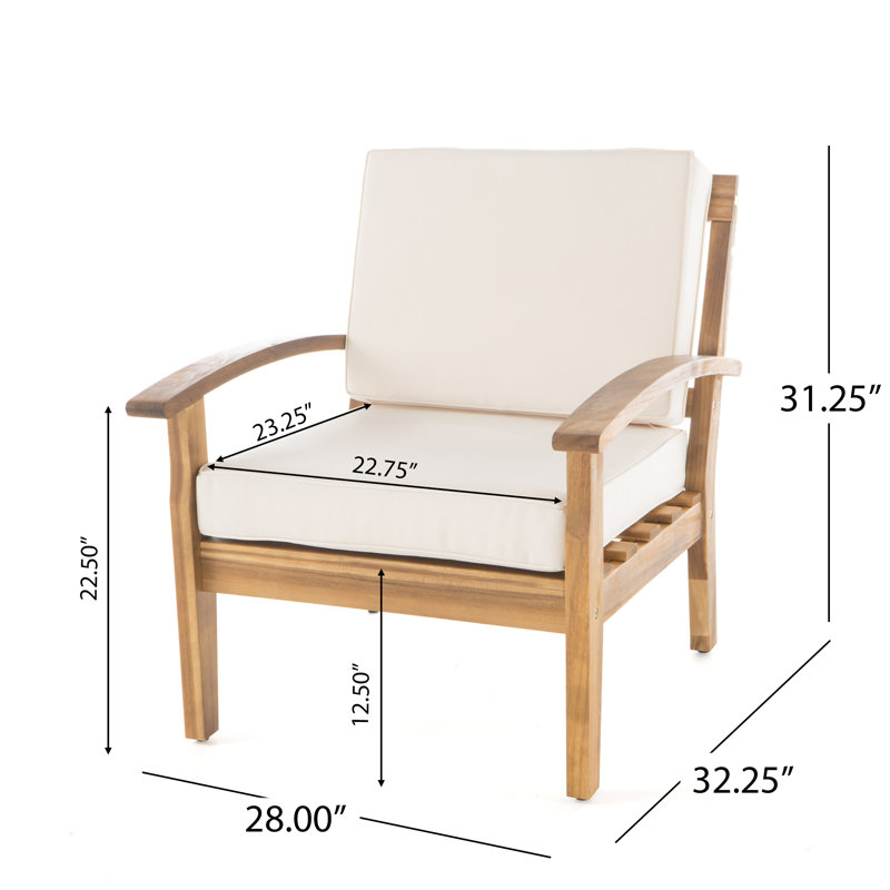 Chaise de patio avec coussins Claytor, Beige, Teck
