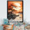 Orange, lune, silhouette, paysage I, art mural floral, salon