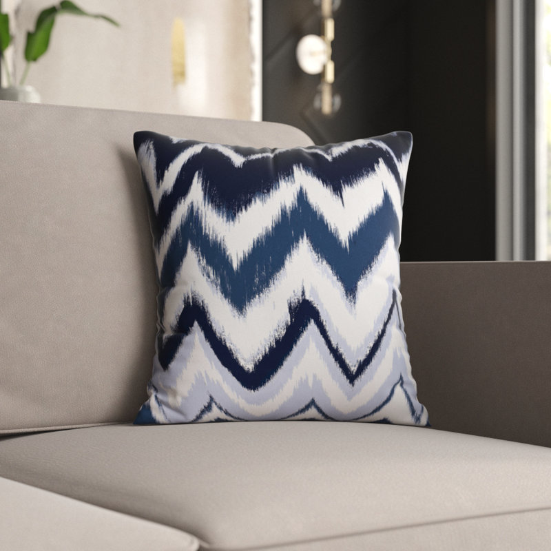 Navy Blue Chevron Spun Polyester 18" Square Throw Pillow