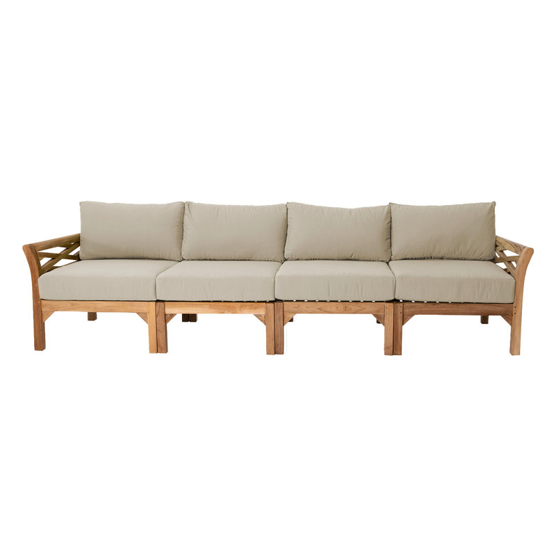 Monterey Teak Outdoor Deluxe Sofa with Sunbrella Cushions, Antique Beige