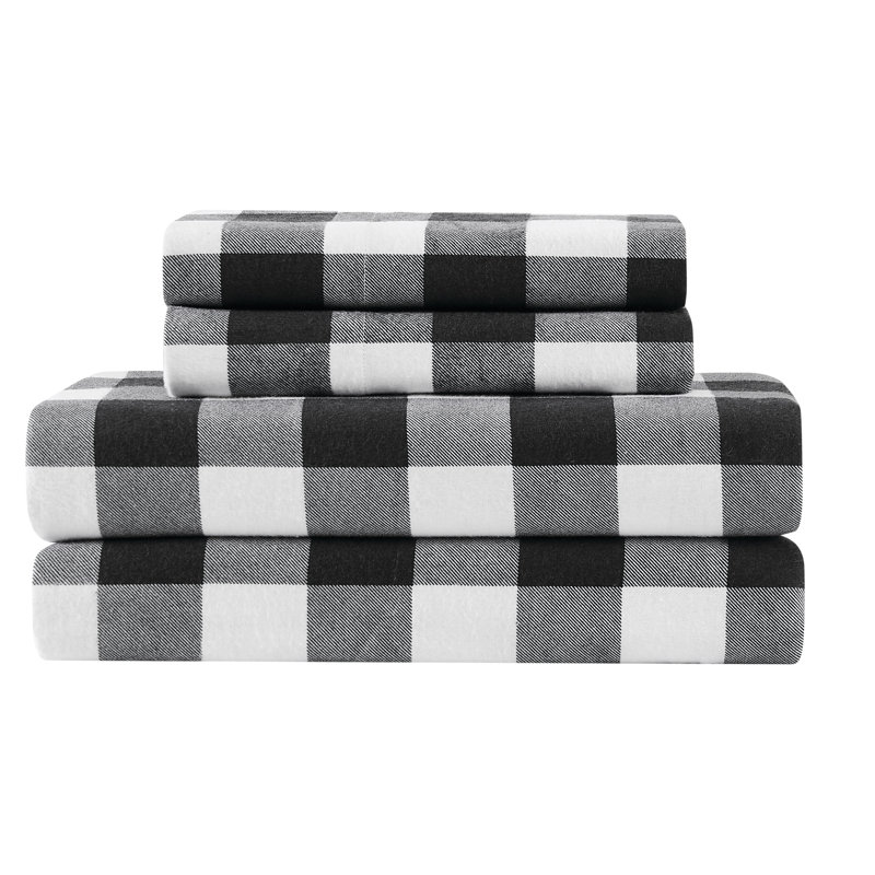 Truly Soft Buffalo Check King Flannel Sheet Set, Twin Sheet Set with 1 Pillowcase