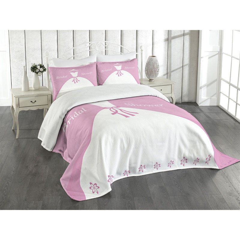 Ambesonne Pink Bedspread Set 3 Pcs Wedding Bride Dress King Pale Pink and White
