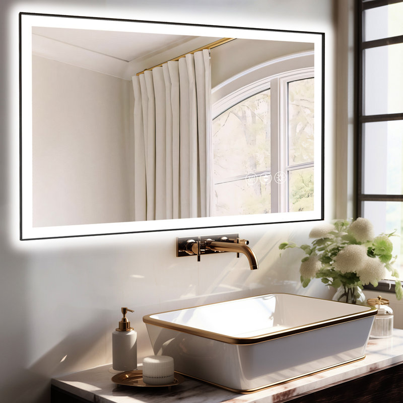 Miroir de salle de bain à DEL 48 po x 30 po à DEL, à intensité variable avec 3 réglages de température de couleur, fonction de brouillard, interrupteur mural à commande directe, verre trempé de 5 mm pour utilisation sécurisée, appui long