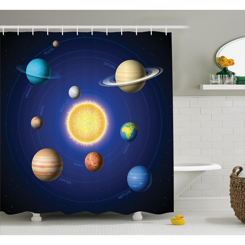 Rideau de douche simple avec système solaire avec planètes Marley, L 69 po x L 75 po