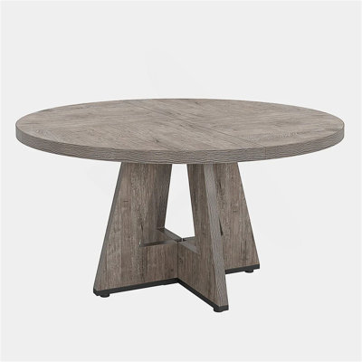 47 Inch Round Wooden Dining Table with Durable MDF Top and Elegant Pedestal Base