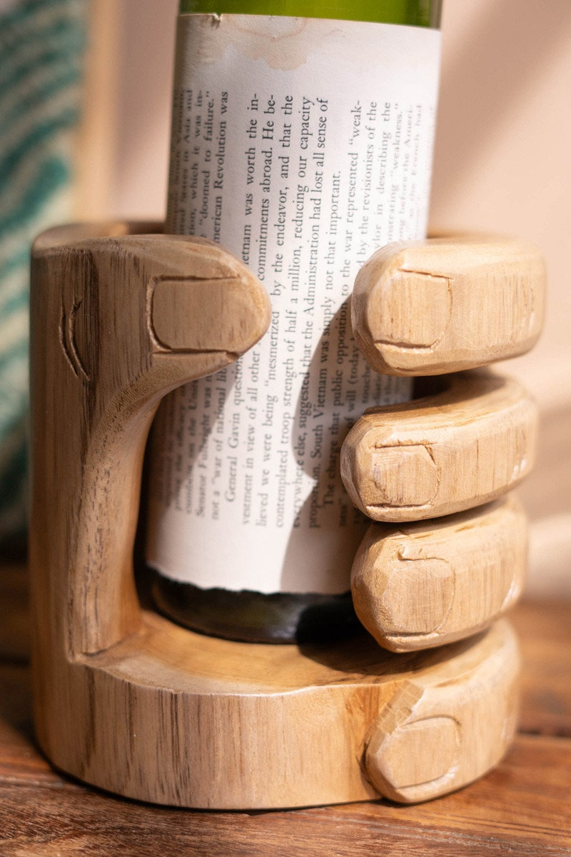 Carved Teakwood Wine Bottle Stand