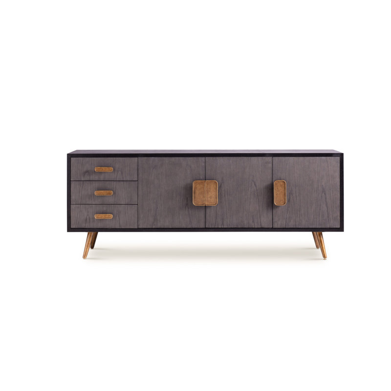 78'' W Solid Wood Sideboard, Black Grained Ash/Charcoal Black Ash