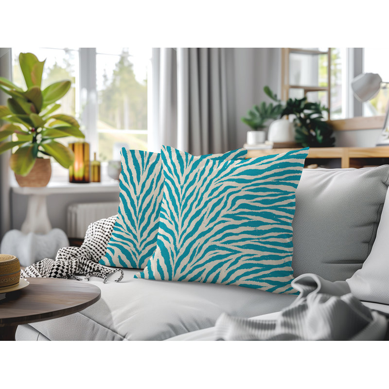 Oreiller réversible Jay Zebra, 18x18, Turquoise